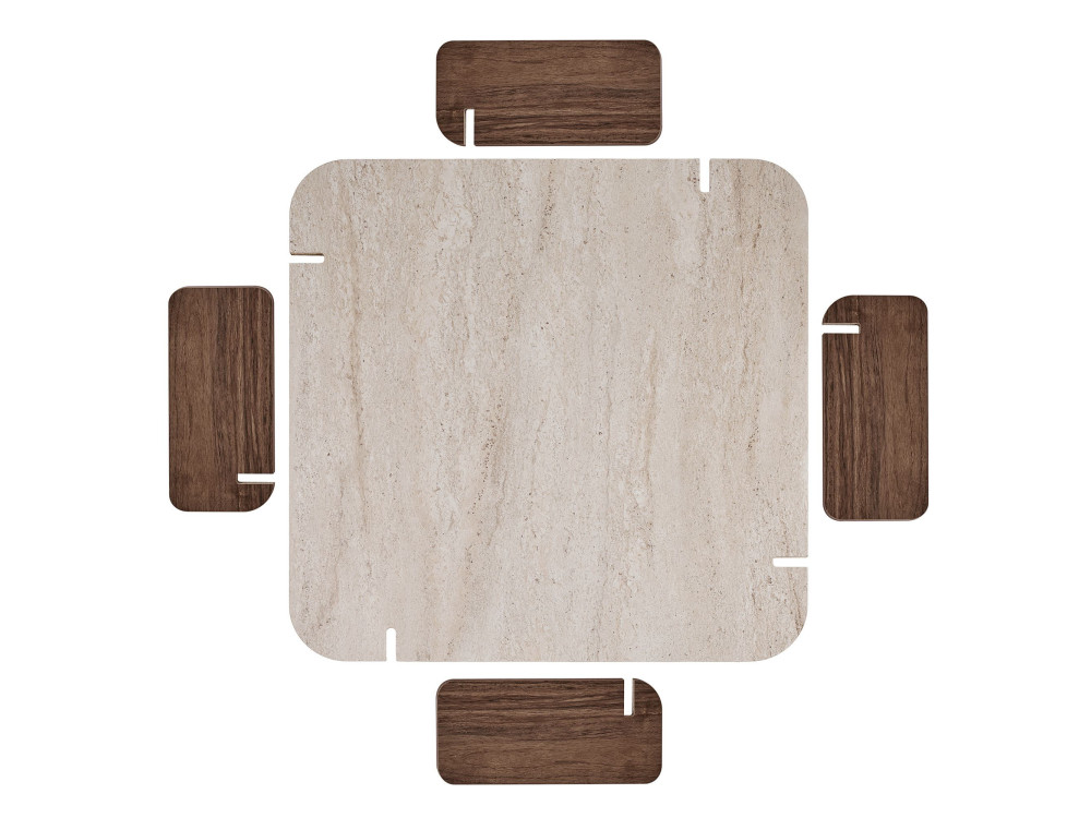 Mesa de centro de madera «Marais» - 117 x 35 x 117 cm - Travertino / Nogal Venezia