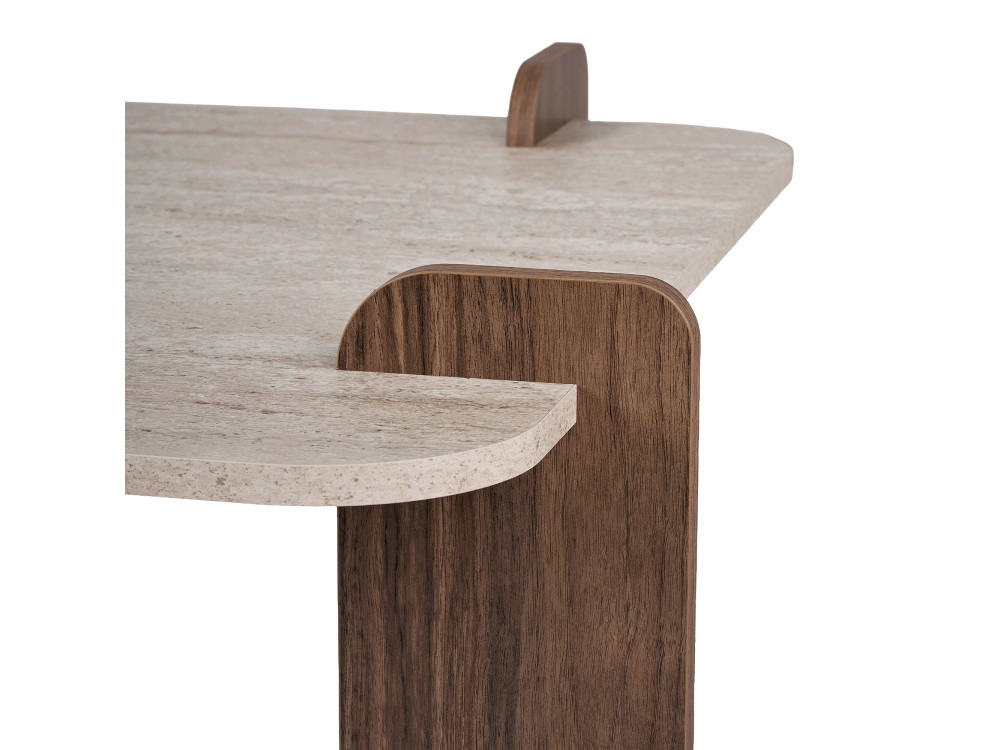 Mesa de centro de madera «Marais» - 117 x 35 x 117 cm - Travertino / Nogal Venezia
