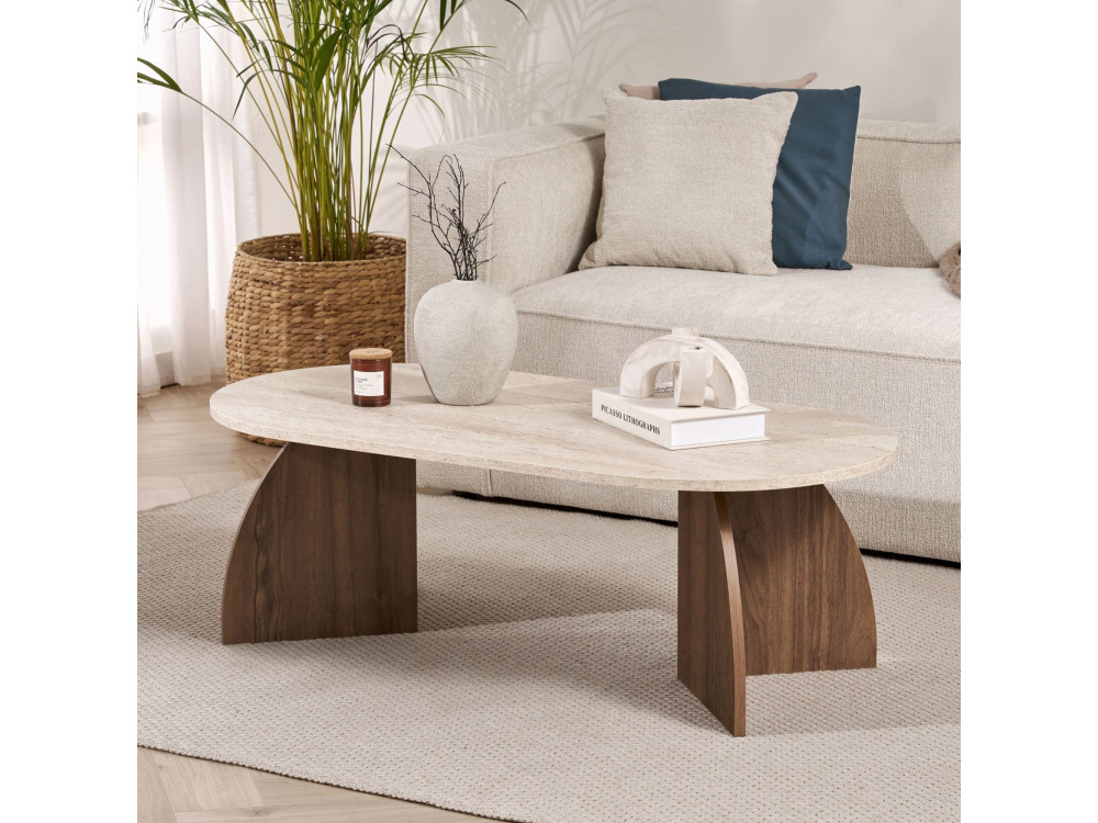 Mesa de centro de madera «Melina» - 120 x 40 x 60 cm - Travertino / Nogal de Venecia