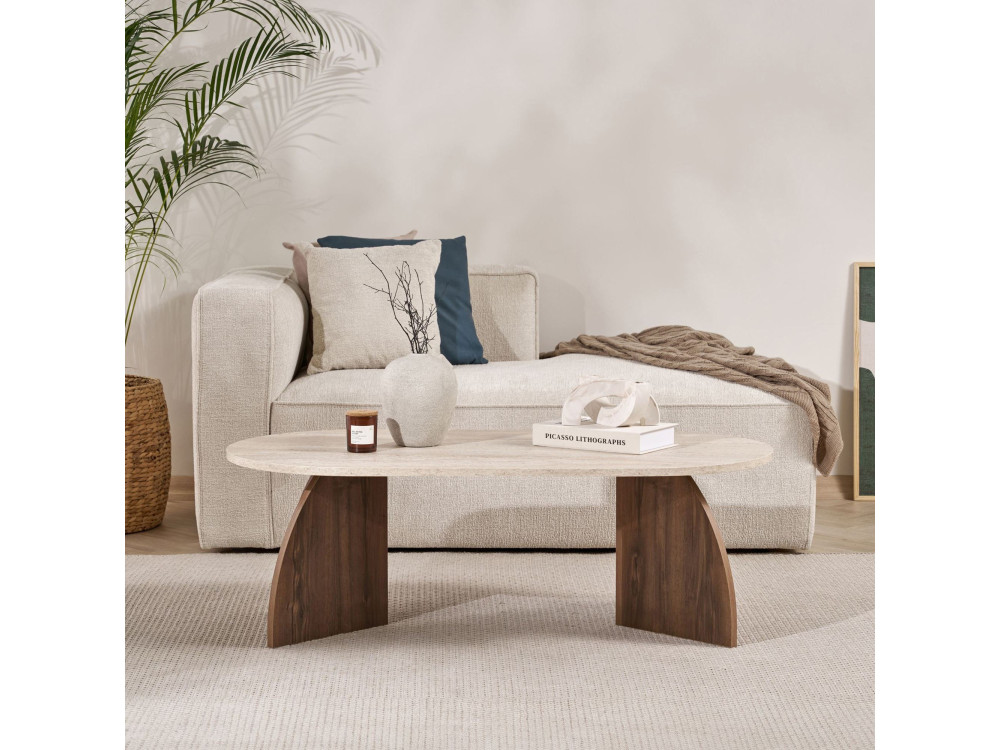 Mesa de centro de madera «Melina» - 120 x 40 x 60 cm - Travertino / Nogal de Venecia