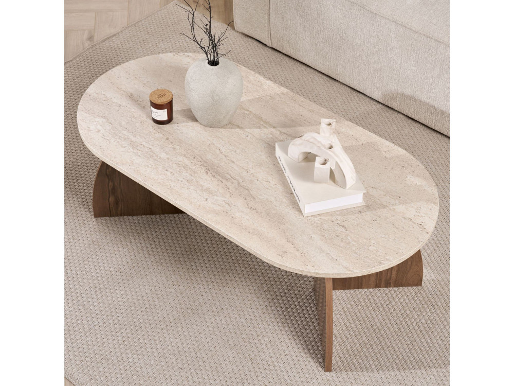 Mesa de centro de madera «Melina» - 120 x 40 x 60 cm - Travertino / Nogal de Venecia