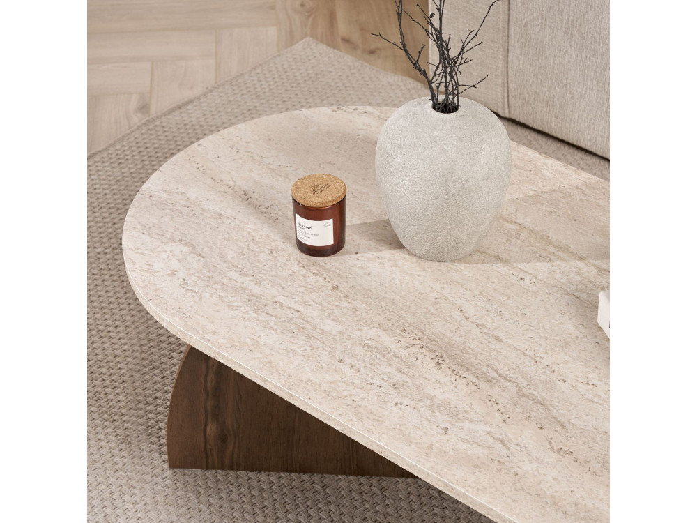 Mesa de centro de madera «Melina» - 120 x 40 x 60 cm - Travertino / Nogal de Venecia