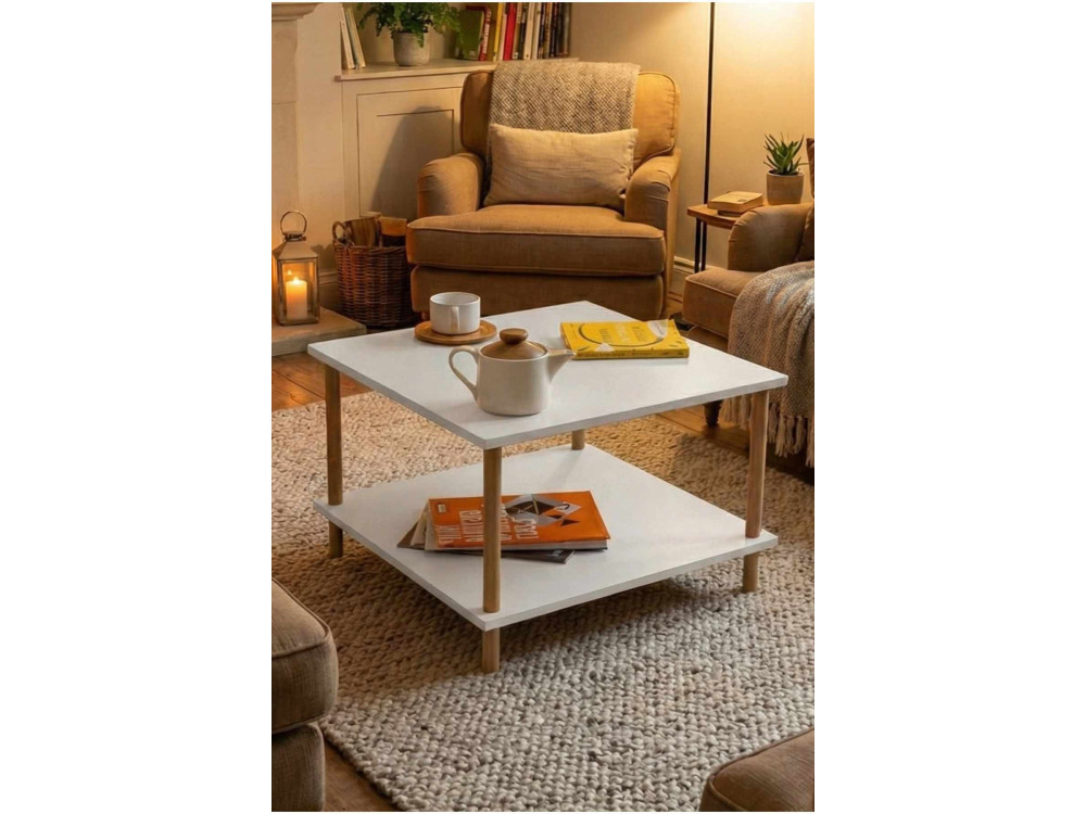 Mesa de centro de madera «Peka-0049» - 60 x 42,5 x 60 cm - Blanca