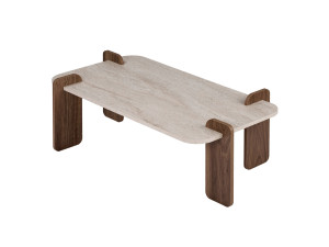 Mesa de centro de madera «Renard» - 147 x 35 x 87 cm - Travertino / Nogal Venezia
