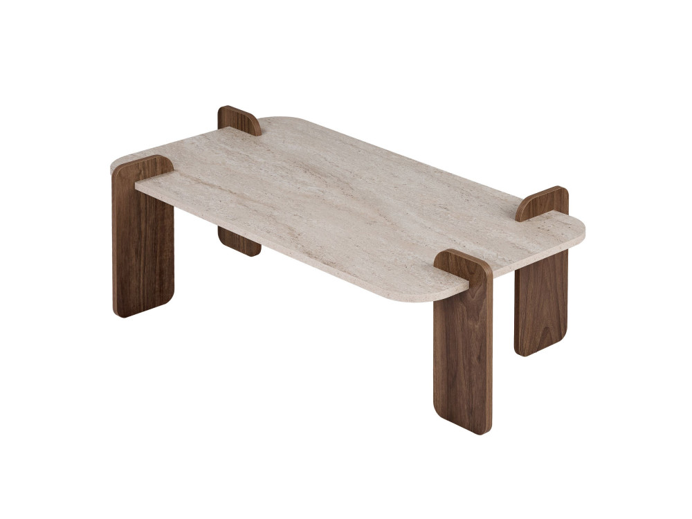 Mesa de centro de madera «Renard» - 147 x 35 x 87 cm - Travertino / Nogal Venezia