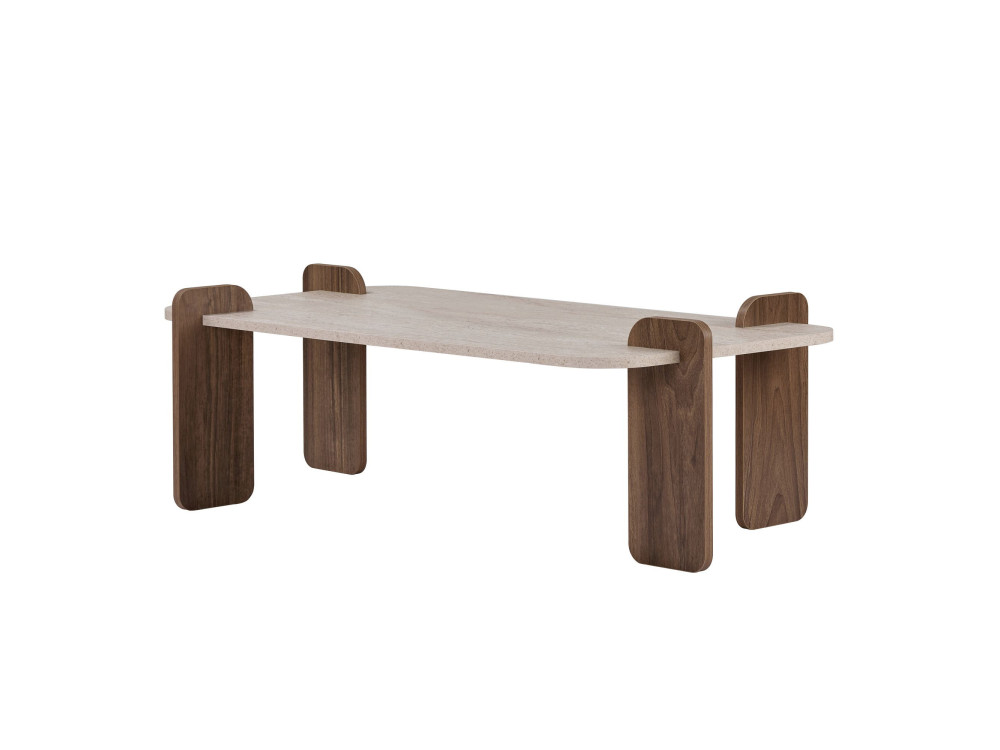 Mesa de centro de madera «Renard» - 147 x 35 x 87 cm - Travertino / Nogal Venezia