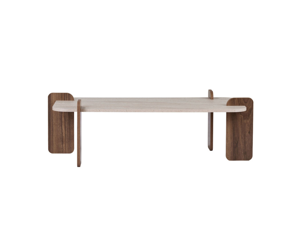 Mesa de centro de madera «Renard» - 147 x 35 x 87 cm - Travertino / Nogal Venezia