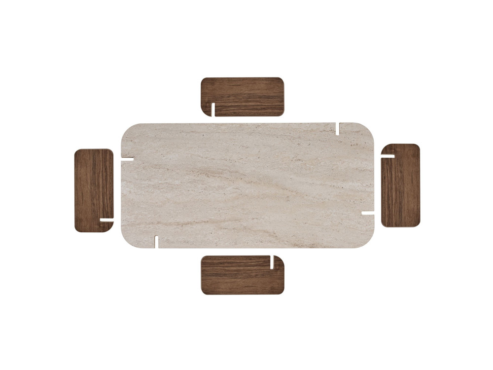 Mesa de centro de madera «Renard» - 147 x 35 x 87 cm - Travertino / Nogal Venezia