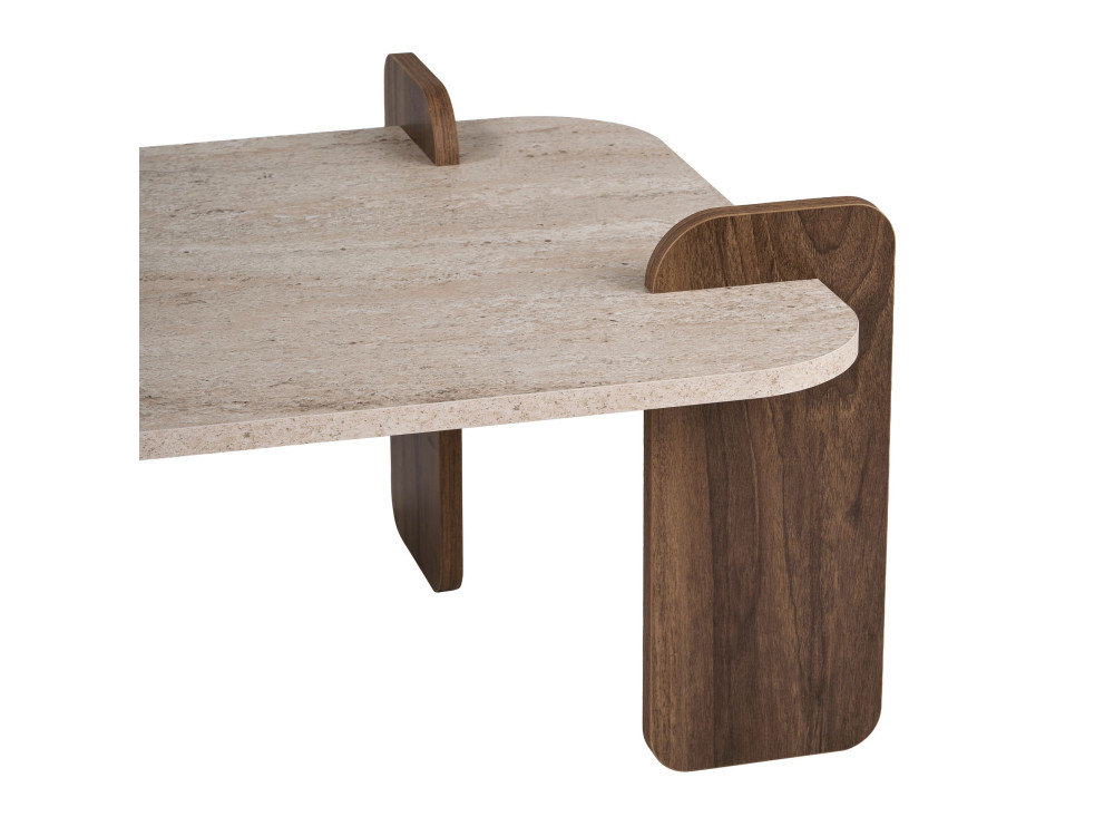 Mesa de centro de madera «Renard» - 147 x 35 x 87 cm - Travertino / Nogal Venezia