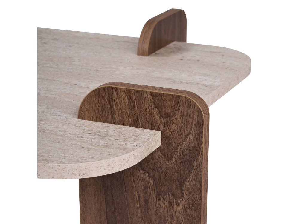 Mesa de centro de madera «Renard» - 147 x 35 x 87 cm - Travertino / Nogal Venezia