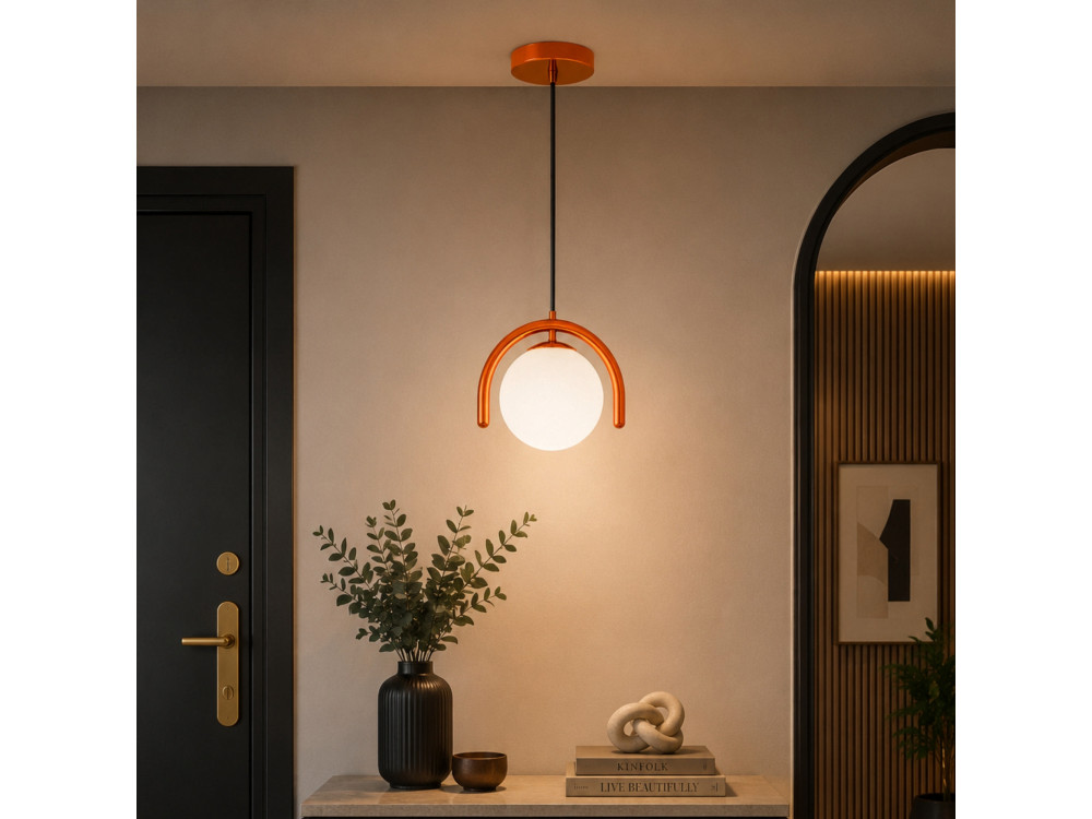 Lámpara colgante de metal «GEDIK-20441» - 20 x 20 cm - Marrón / Naranja
