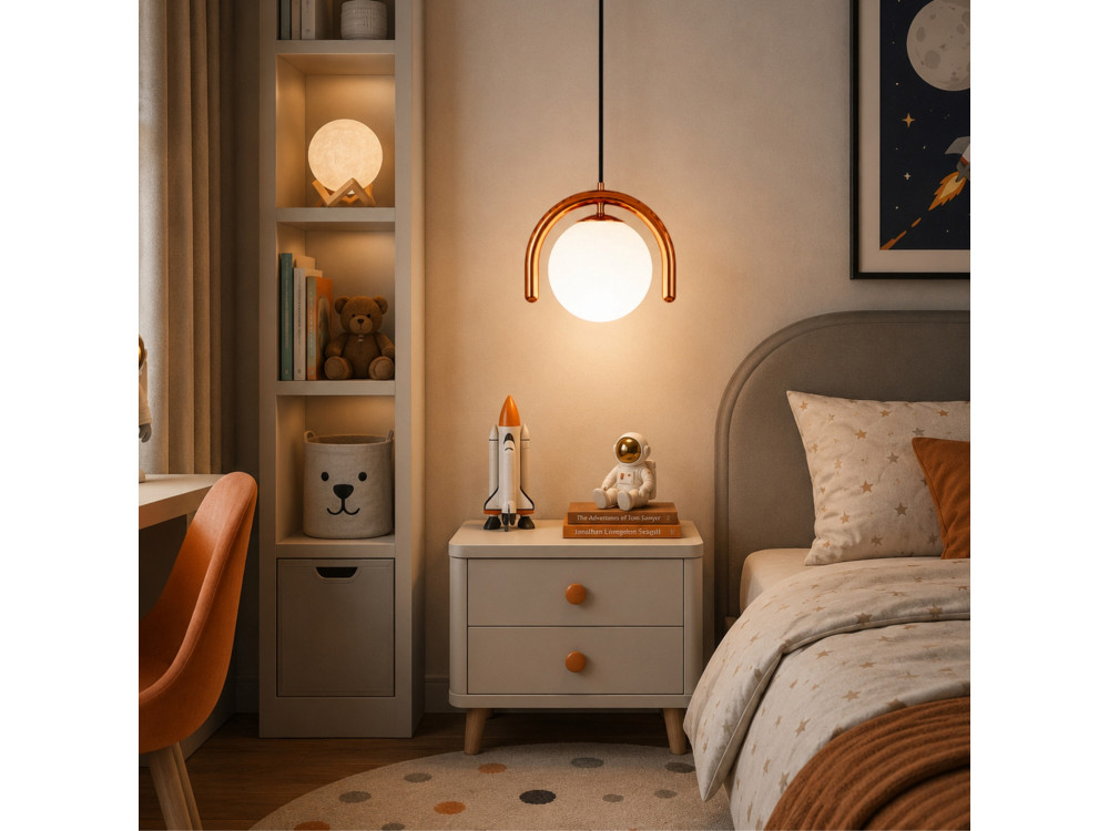 Lámpara colgante de metal «GEDIK-20441» - 20 x 20 cm - Marrón / Naranja