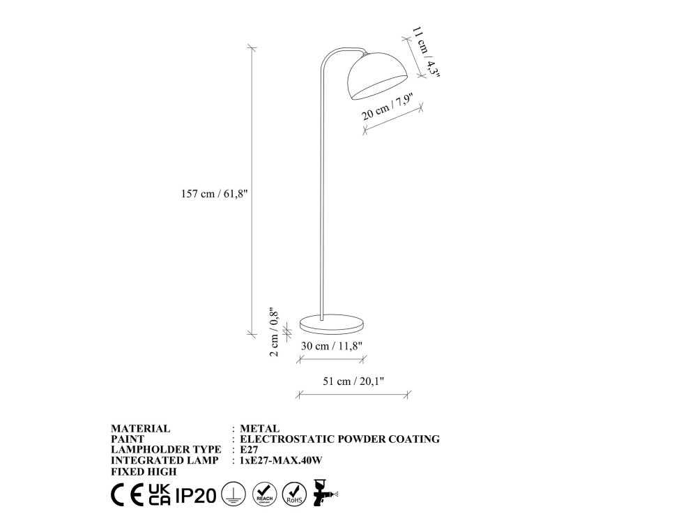 Lámpara de pie de metal «Yaka» - 51 x 51 cm - Blanca