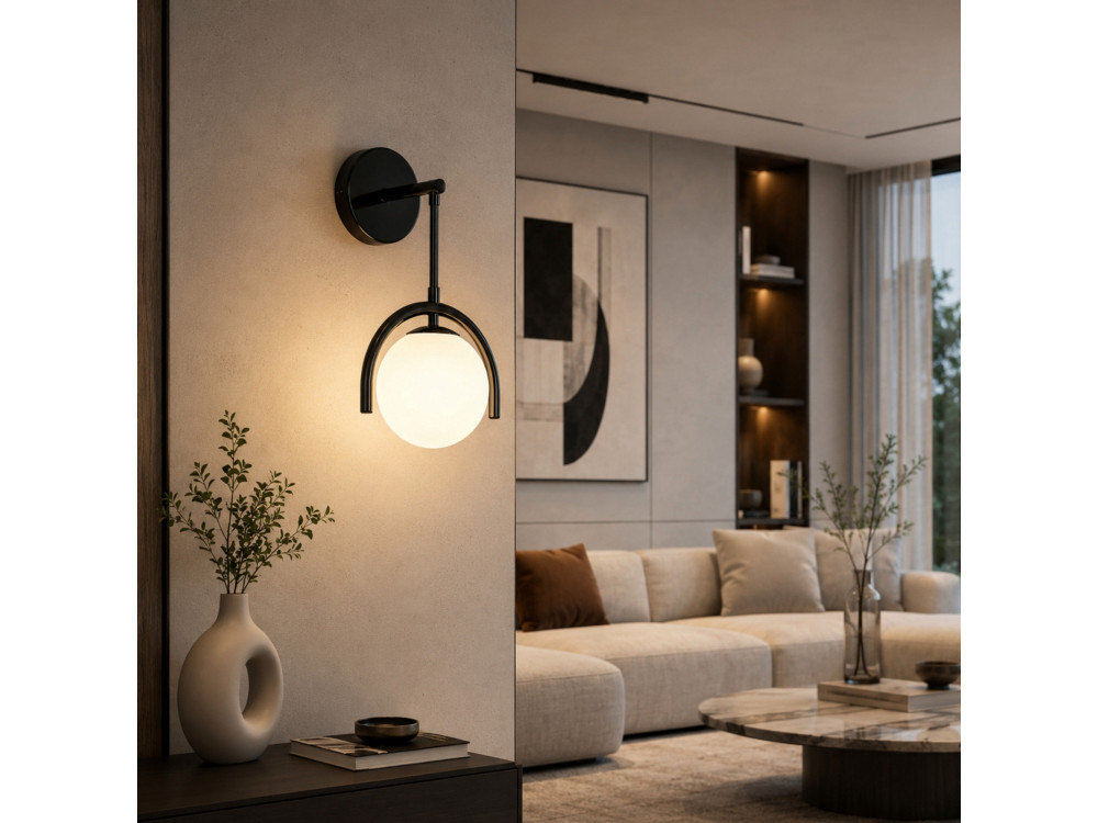 Aplique de pared de metal «GEDIK-20445» - 20 x 20 cm - Negro