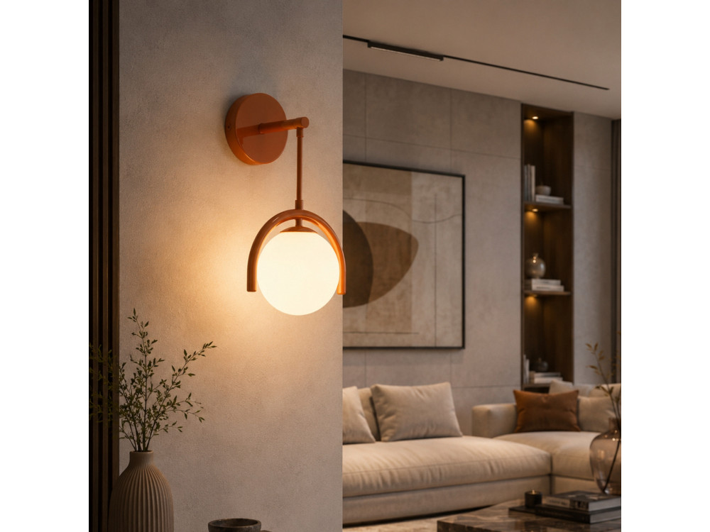 Aplique de pared de metal «GEDIK-20445» - 20 x 20 cm - Marrón / Naranja