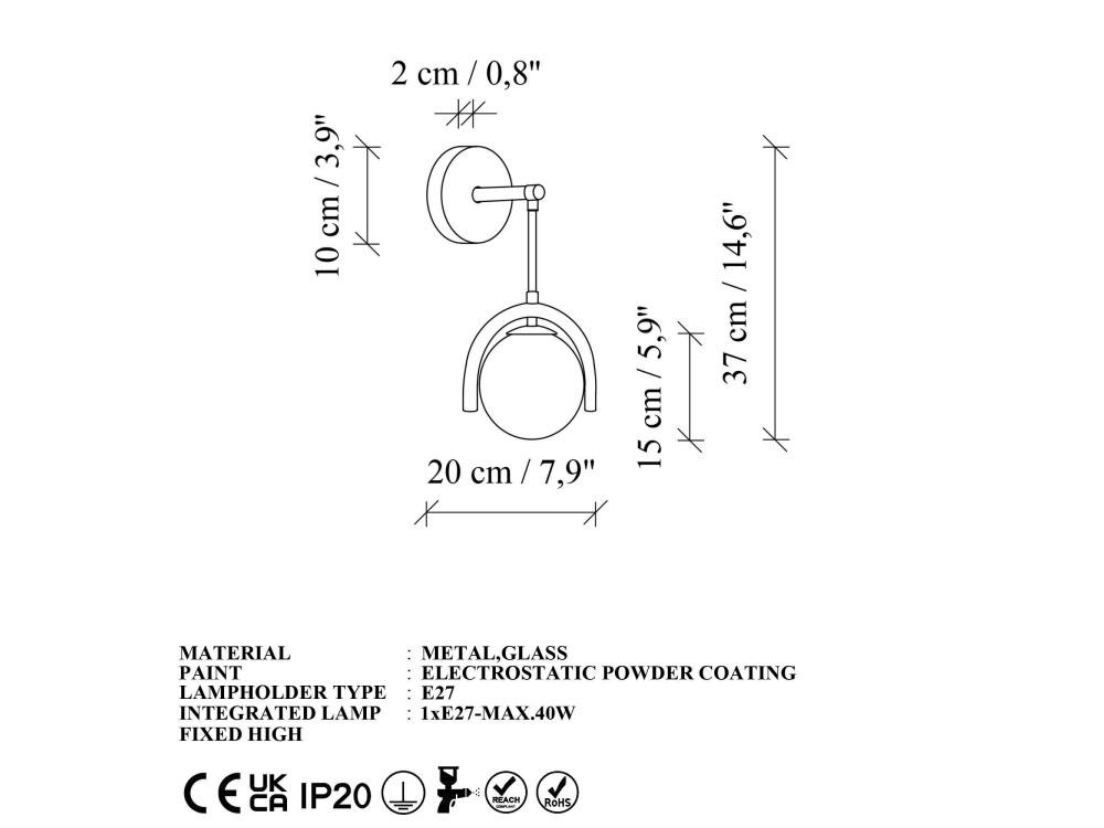 Aplique de pared de metal «GEDIK-20445» - 20 x 20 cm - Marrón