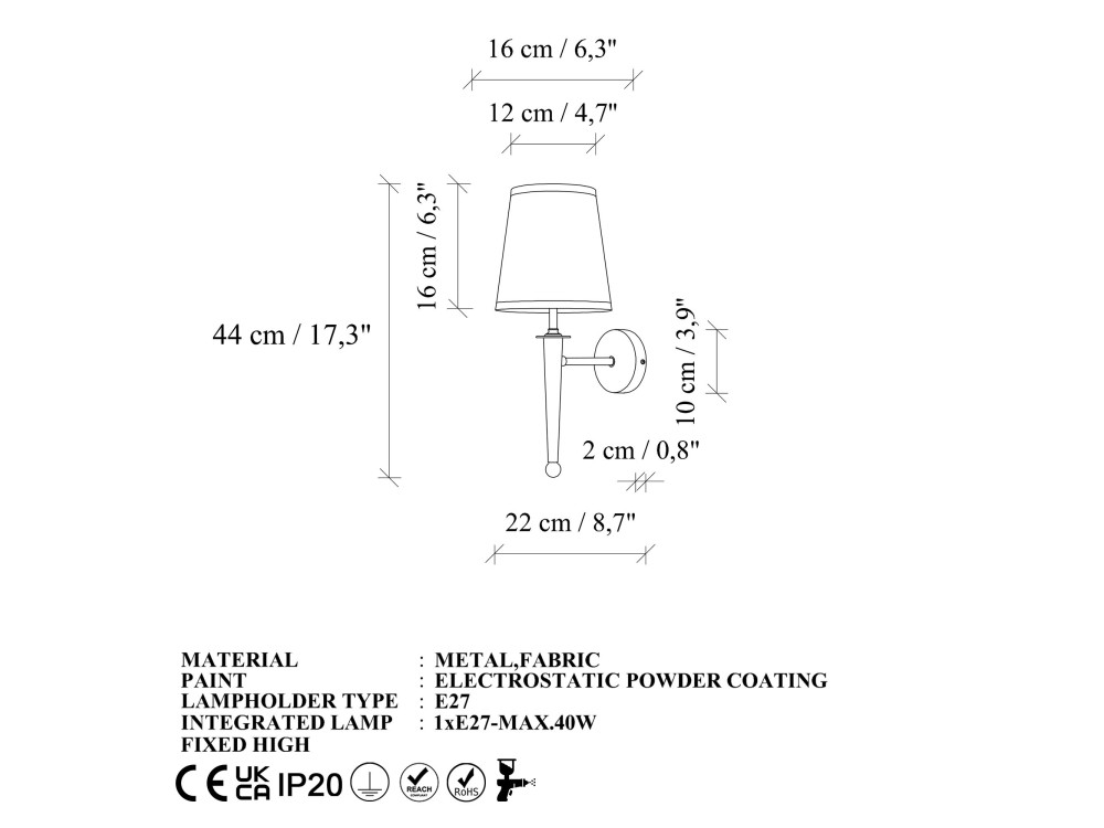 Aplique de pared de metal «Milano» - 22 x 22 cm - Beige