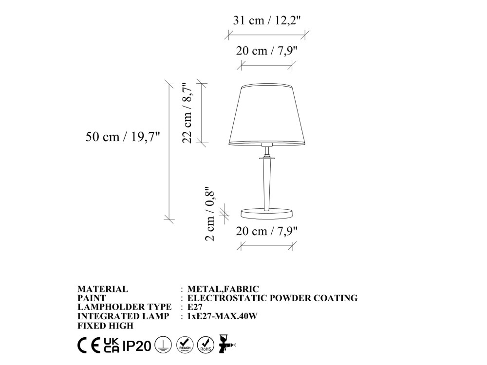 Lámpara de mesa de metal «Milano» - 31 x 31 cm - Beige