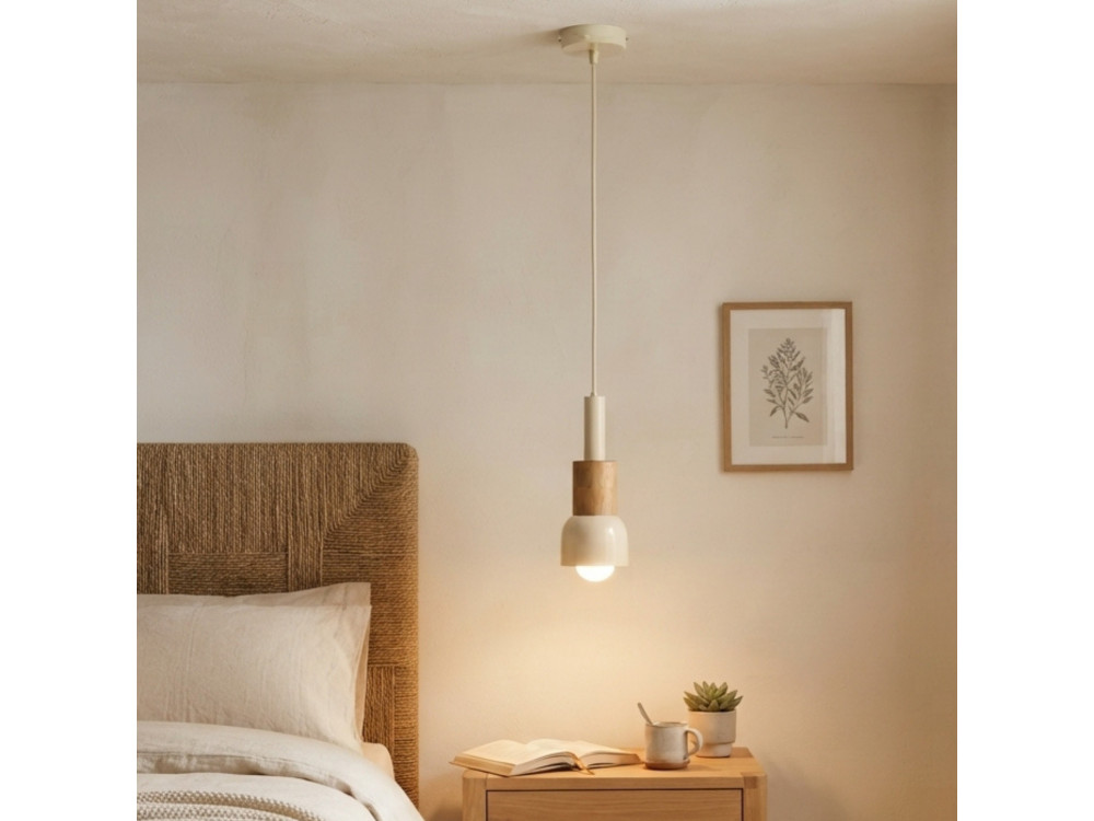 Lámpara colgante de metal «Elwood» - 10 x 25 cm - Beige