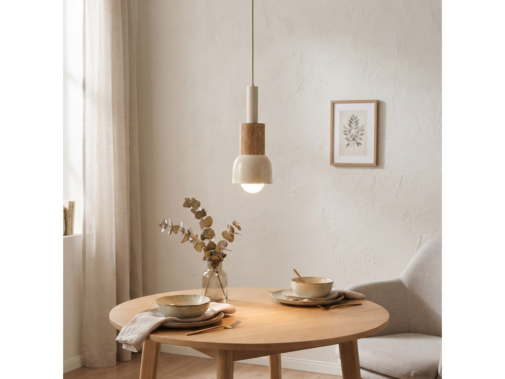 Lámpara colgante de metal «Elwood» - 10 x 25 cm - Beige