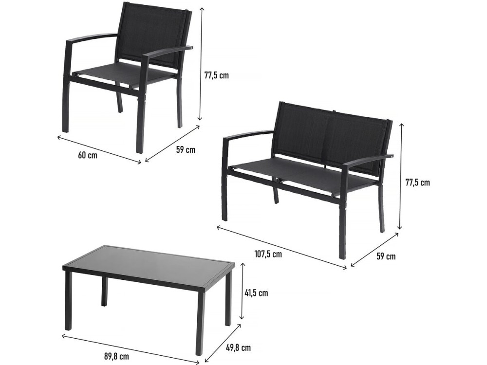 Conjunto de muebles bajos de jardín "Lino" - 4 plazas - Negro