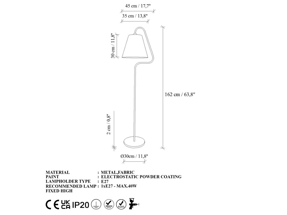 Lámpara de pie de metal «Altur» - 45 x 35 x 162 cm - Negro