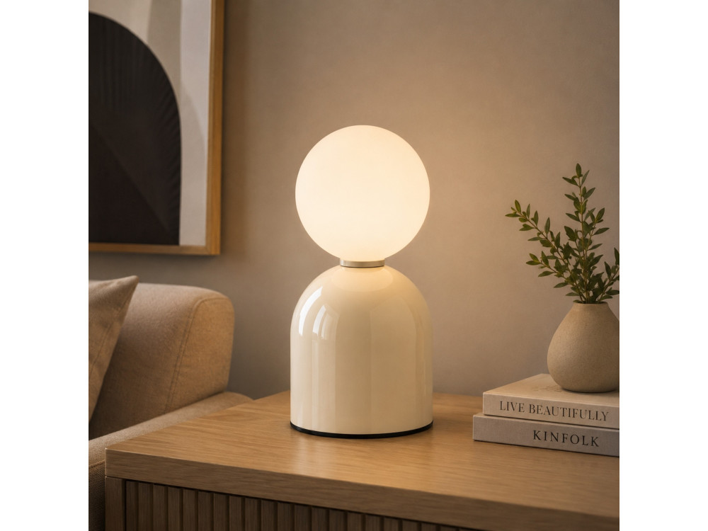 Lámpara de mesa de metal «Pupa» - 14 x 14 x 25 cm - Beige