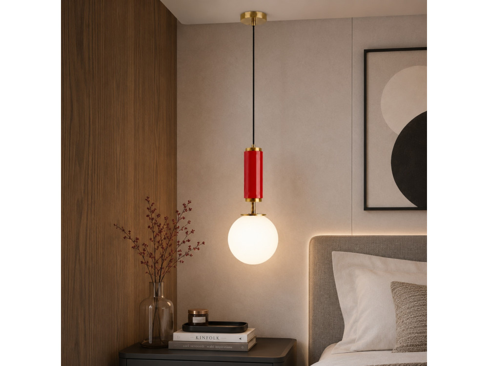 Lámpara colgante de metal «Moira» - 15 x 15 x 120 cm - Rojo