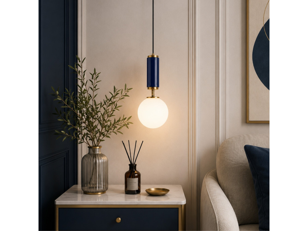 Lámpara colgante de metal «Moira» - 15 x 15 x 120 cm - Azul