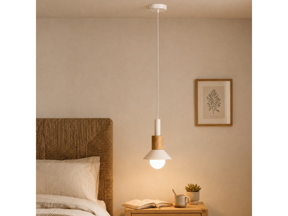 Lámpara colgante de metal «Elwood» - 10 x 25 cm - Beige
