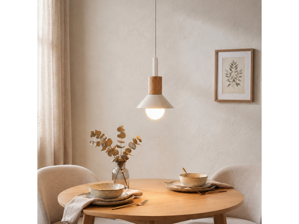 Lámpara colgante de metal «Elwood» - 10 x 25 cm - Beige