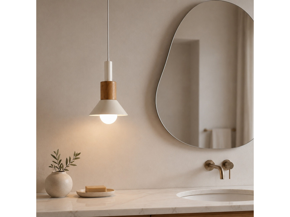 Lámpara colgante de metal «Elwood» - 10 x 25 cm - Beige