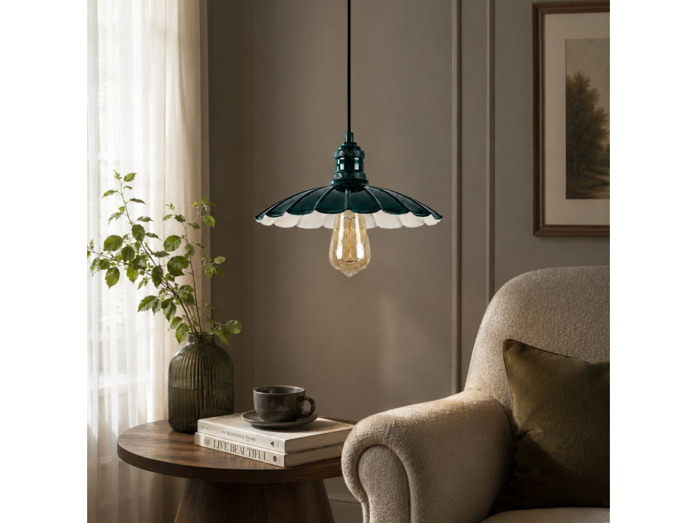 Lámpara colgante de metal «Volan» - 25 x 25 cm - Verde oscuro