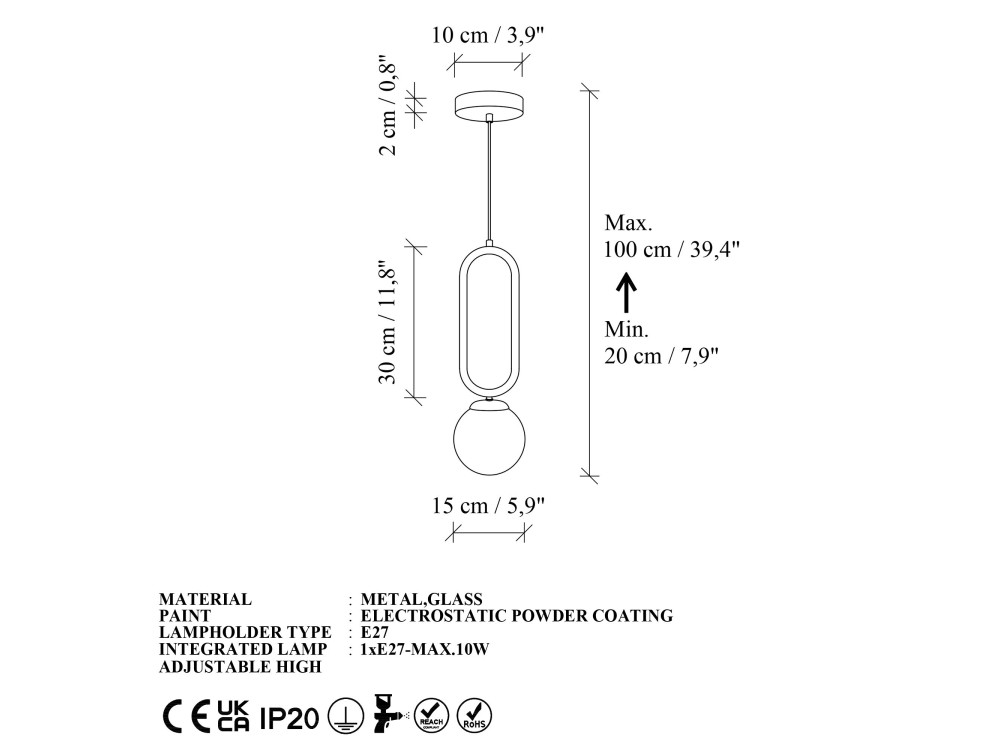 Lámpara colgante de metal «Loop» - 15 x 15 cm - Blanca