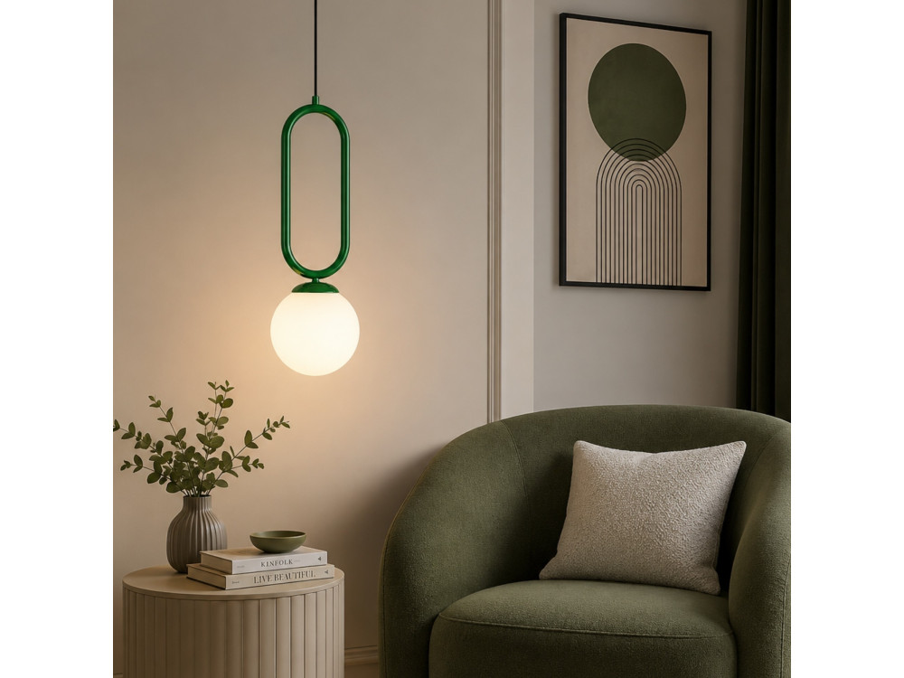 Lámpara colgante de metal «Loop» - 15 x 15 cm - Verde oscuro