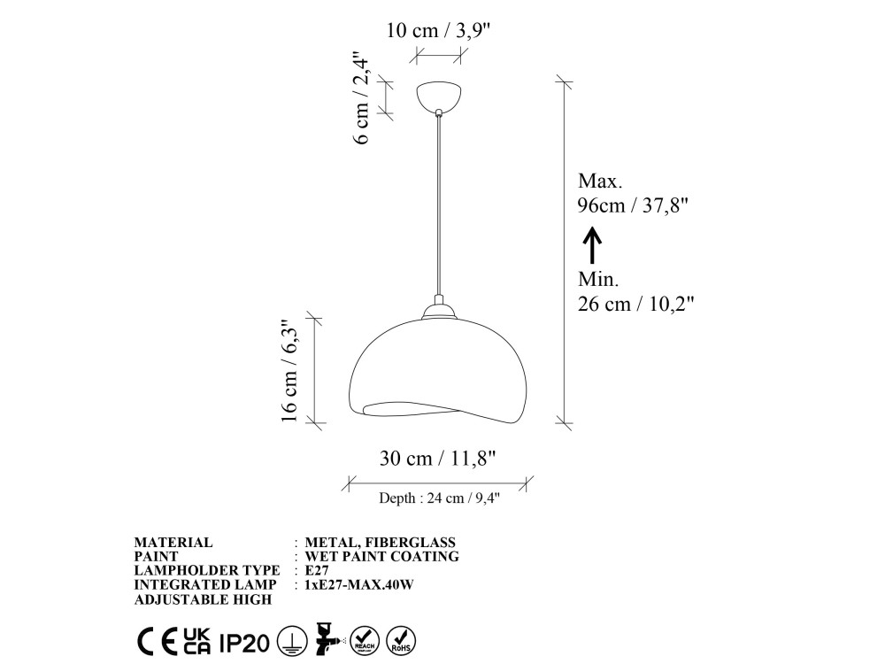 Lámpara colgante de metal «Beta» - 30 x 24 cm - Marrón