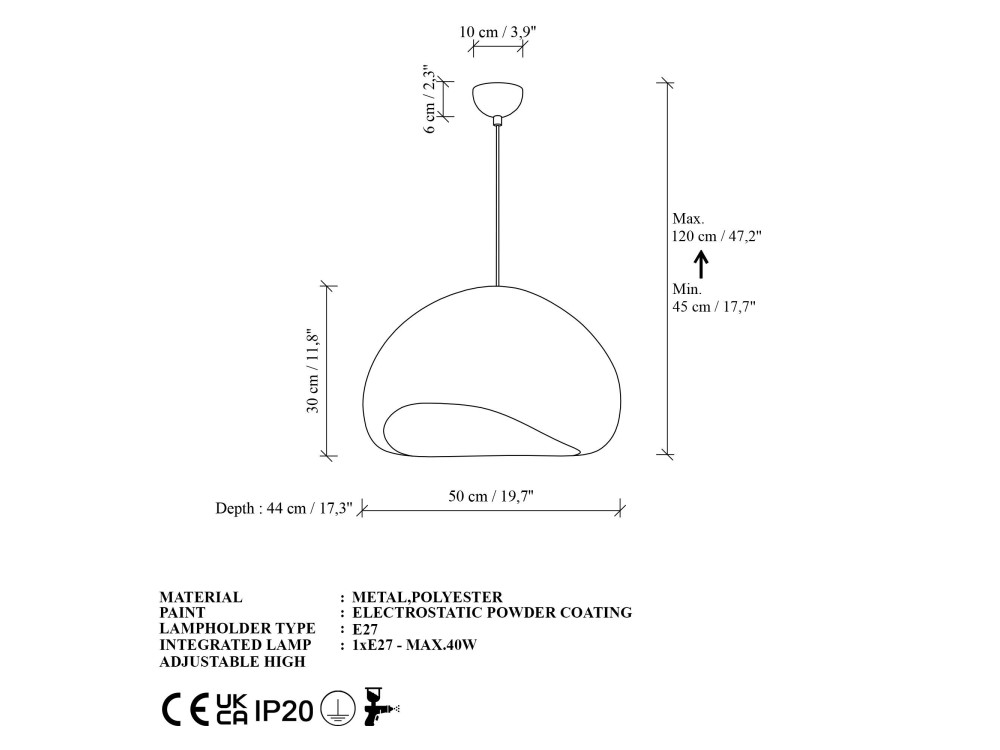 Lámpara colgante de metal «Loval» - 50 x 44 cm - Blanca