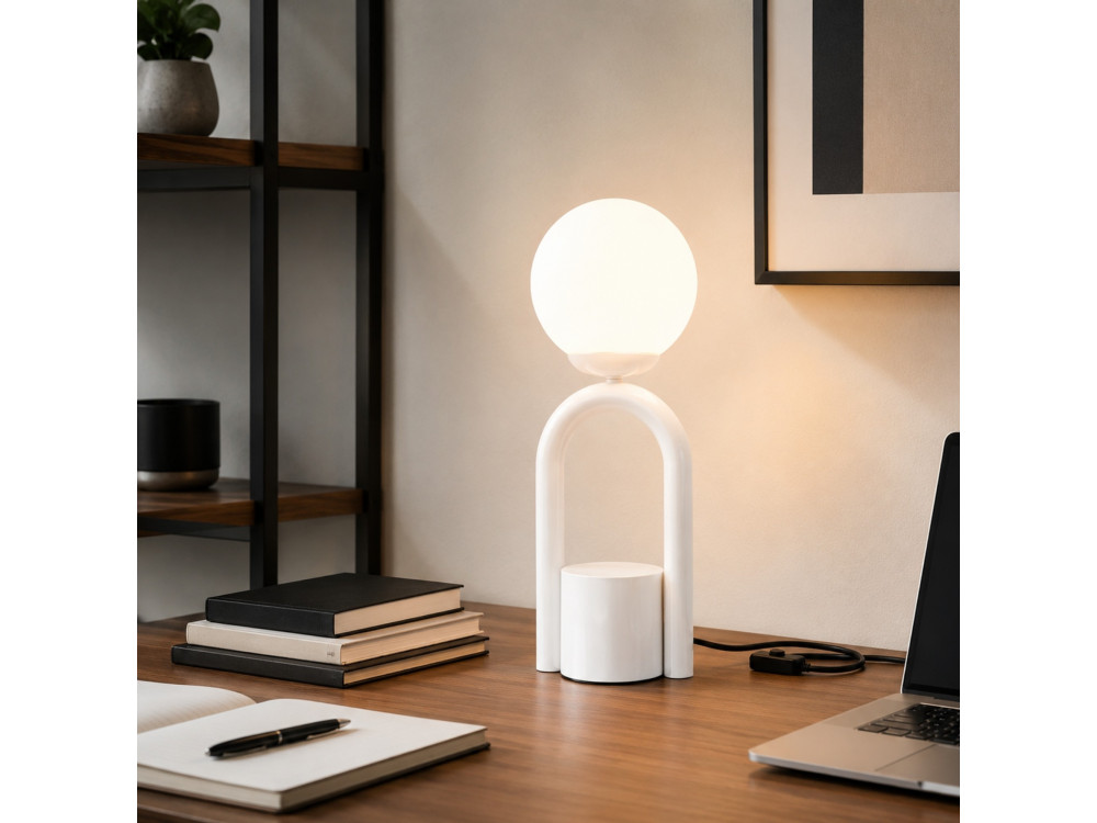 Lámpara de mesa de metal «Loop» - 15 x 15 cm - Blanca