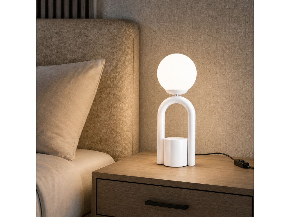 Lámpara de mesa de metal «Loop» - 15 x 15 cm - Blanca