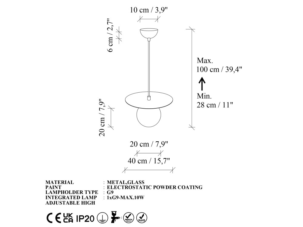 Lámpara colgante de metal «Vesper» - 40 x 40 cm - Rosa