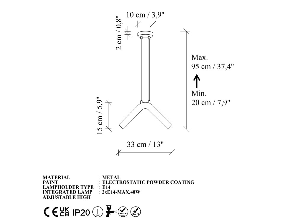 Lámpara colgante de metal «Balance» - 33 x 15 cm - Naranja