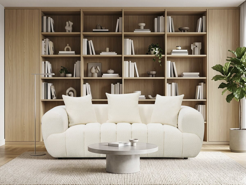 Sofá recto estilo «bubble» en tejido texturizado «La Fayette» - 3 plazas - Color crema