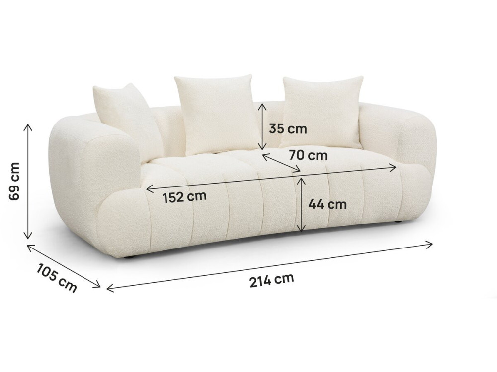 Sofá recto estilo «bubble» en tejido texturizado «La Fayette» - 3 plazas - Color crema