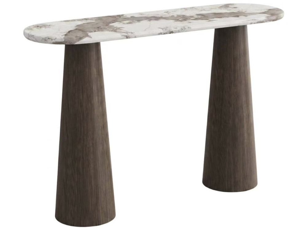 Mesa auxiliar de madera con tablero de cerámica «Zora» - 140 x 40 x 80 cm - Marrón