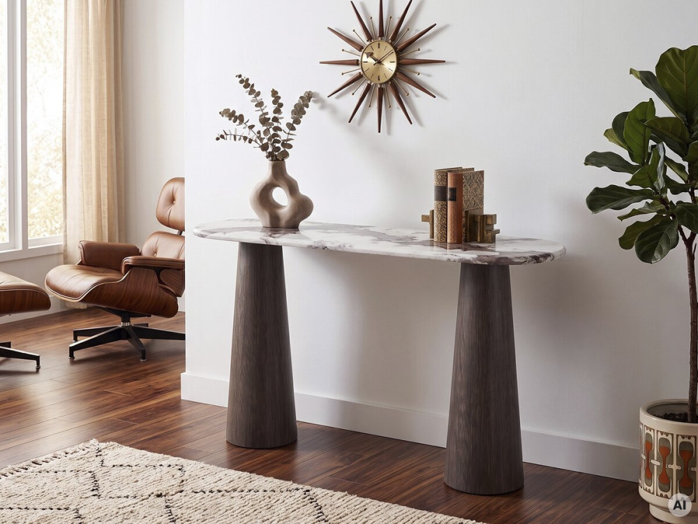 Mesa auxiliar de madera con tablero de cerámica «Zora» - 140 x 40 x 80 cm - Marrón