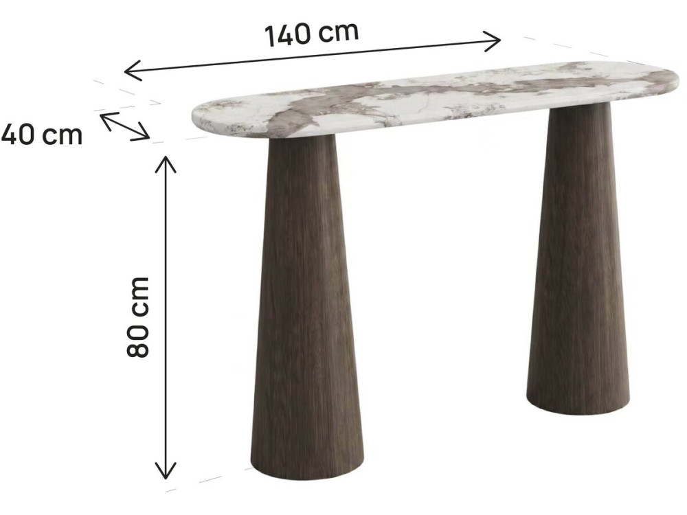 Mesa auxiliar de madera con tablero de cerámica «Zora» - 140 x 40 x 80 cm - Marrón