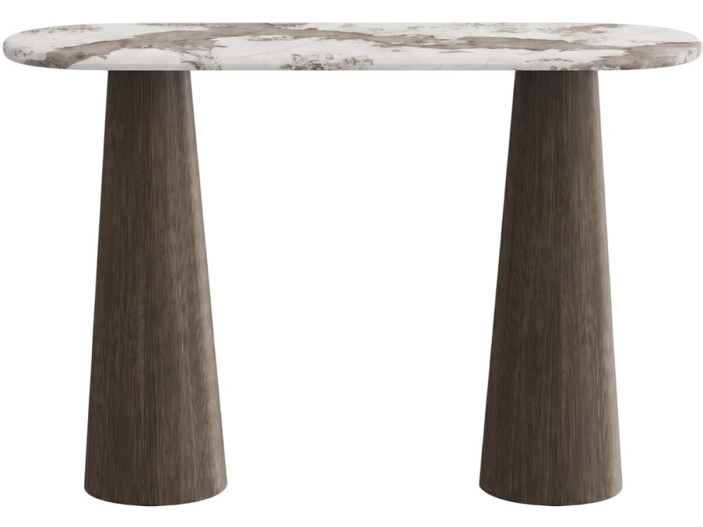 Mesa auxiliar de madera con tablero de cerámica «Zora» - 140 x 40 x 80 cm - Marrón