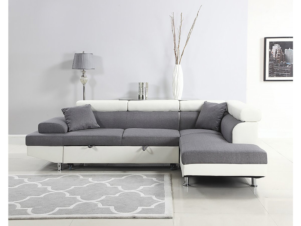 Sofá esquinero "Sophia luxe" - Blanco / Gris - Esquina derecha