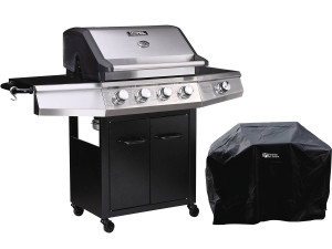 Barbacoa a gas con LED "Bingo 5" - 5 quemadores donde 1 es lateral - 15.2kW + Funda de protección - Negro