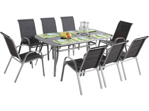 Conjunto De Jardín Mesa + 8 sillas de Textileno "Córdoba"  - Gris obscuro